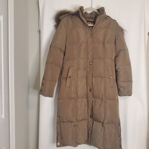 SNOW ART Size M Vintage MOB WIVES Tan snap front puffer with satin animal lining